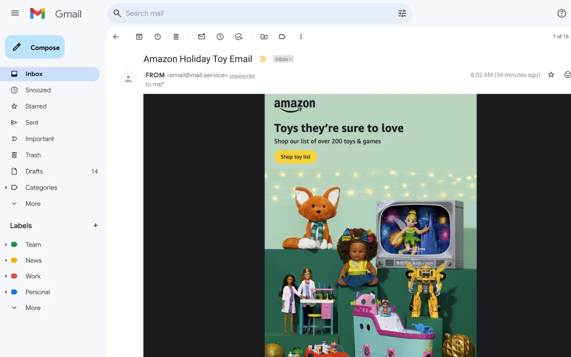 Amazon Holiday Toy Email